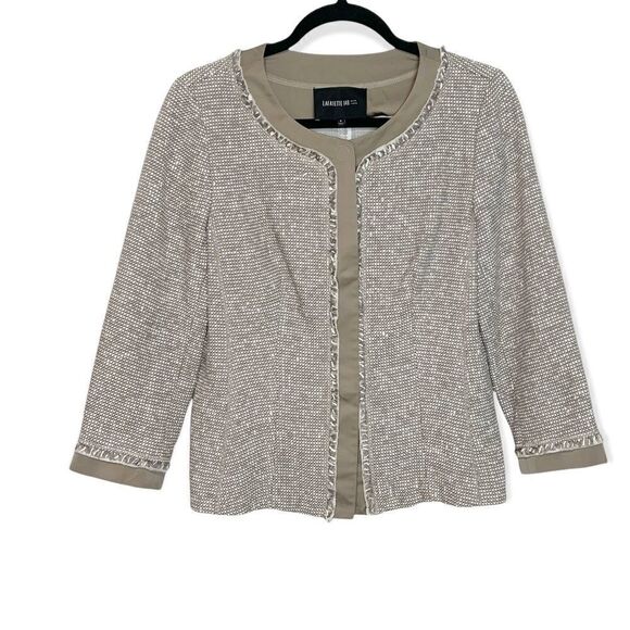 Lafayette 148 Taupe Tweed & Satin Snap Blazer Jacket  Size 6 U1 - Picture 1 of 9